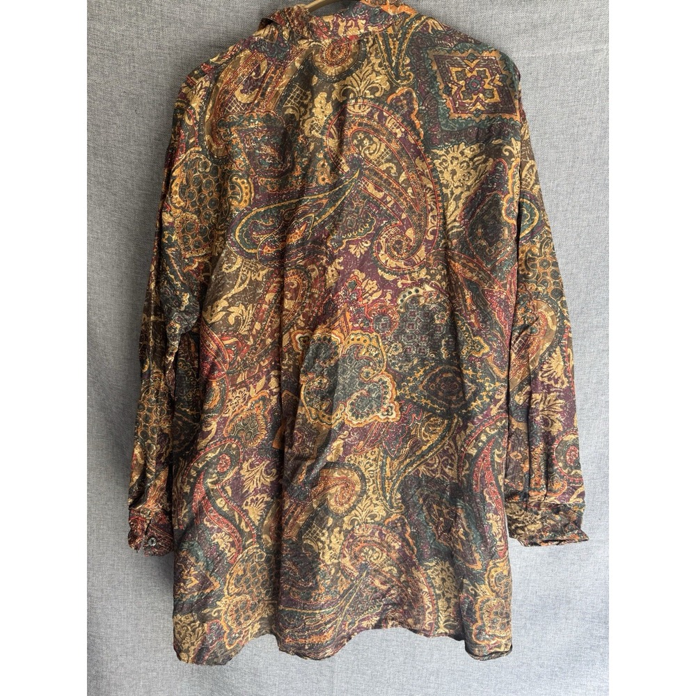 Vtg Compagnie Int Express Silk Top Small Brown Paisley Button Up Tunic‎ Blouse - Picture 6 of 7